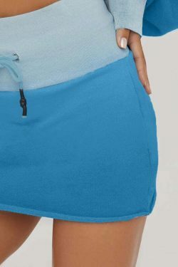 Y2K Aesthetic Long Sleeved Hooded Sweater & High Waist Hip Skirt Suit