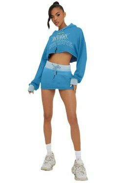 Y2K Aesthetic Long Sleeved Hooded Sweater & High Waist Hip Skirt Suit