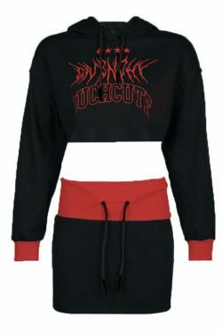 Y2K Aesthetic Long Sleeved Hooded Sweater & High Waist Hip Skirt Suit