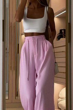Y2K Aesthetic Loose Pink Cargo Pant with White Crop Top - Coquette Fashion for Women