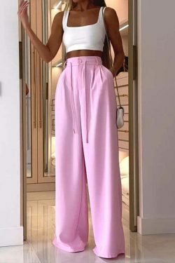 Y2K Aesthetic Loose Pink Cargo Pant with White Crop Top - Coquette Fashion for Women