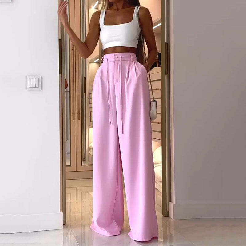 Y2K Aesthetic Loose Pink Cargo Pant with White Crop Top - Coquette Fashion for Women