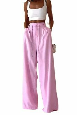 Y2K Aesthetic Loose Pink Cargo Pant with White Crop Top - Coquette Fashion for Women
