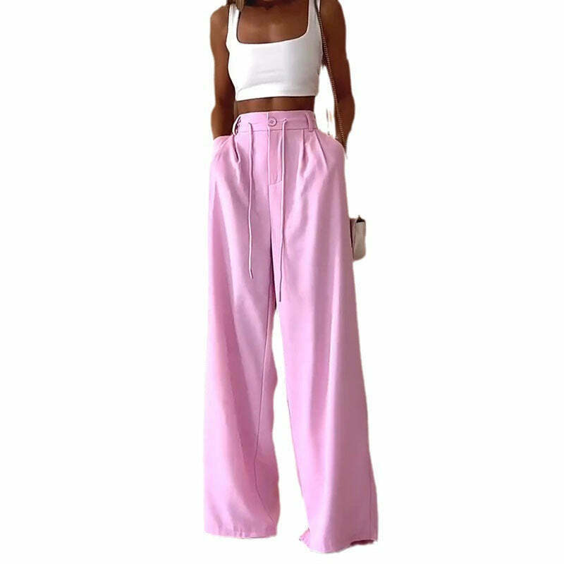 Y2K Aesthetic Loose Pink Cargo Pant with White Crop Top - Coquette Fashion for Women