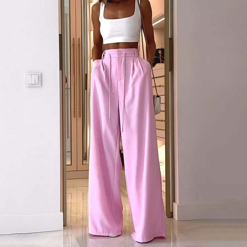 Y2K Aesthetic Loose Pink Cargo Pant with White Crop Top - Coquette Fashion for Women