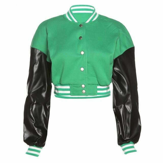 Y2K Aesthetic Lora Oversize Crop Patchwork Baseball Jacket