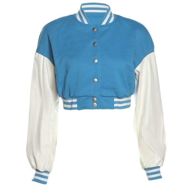 Y2K Aesthetic Lora Oversize Crop Patchwork Baseball Jacket