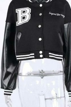 Y2K Aesthetic Lora Oversize Crop Patchwork Baseball Jacket