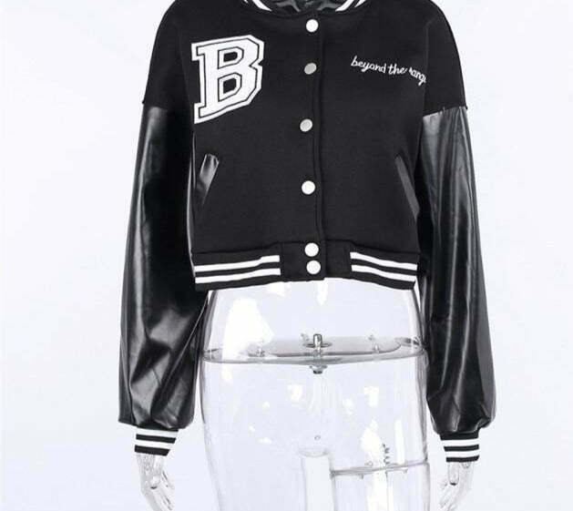 Y2K Aesthetic Lora Oversize Crop Patchwork Baseball Jacket