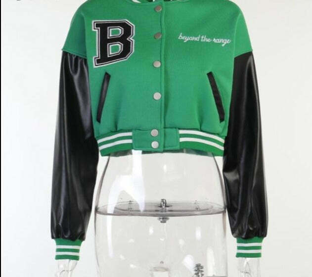 Y2K Aesthetic Lora Oversize Crop Patchwork Baseball Jacket