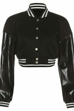 Y2K Aesthetic Lora Oversize Crop Patchwork Baseball Jacket