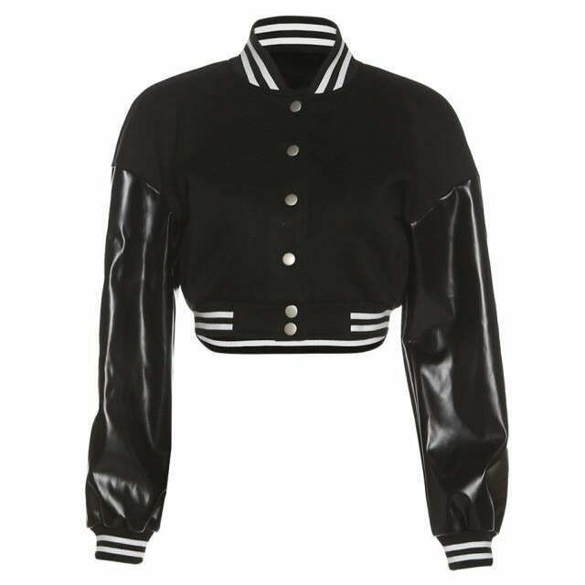 Y2K Aesthetic Lora Oversize Crop Patchwork Baseball Jacket