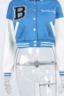 Y2K Aesthetic Lora Oversize Crop Patchwork Baseball Jacket