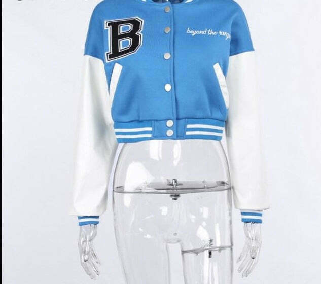 Y2K Aesthetic Lora Oversize Crop Patchwork Baseball Jacket