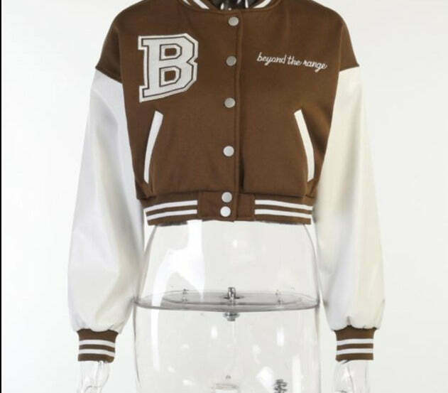 Y2K Aesthetic Lora Oversize Crop Patchwork Baseball Jacket