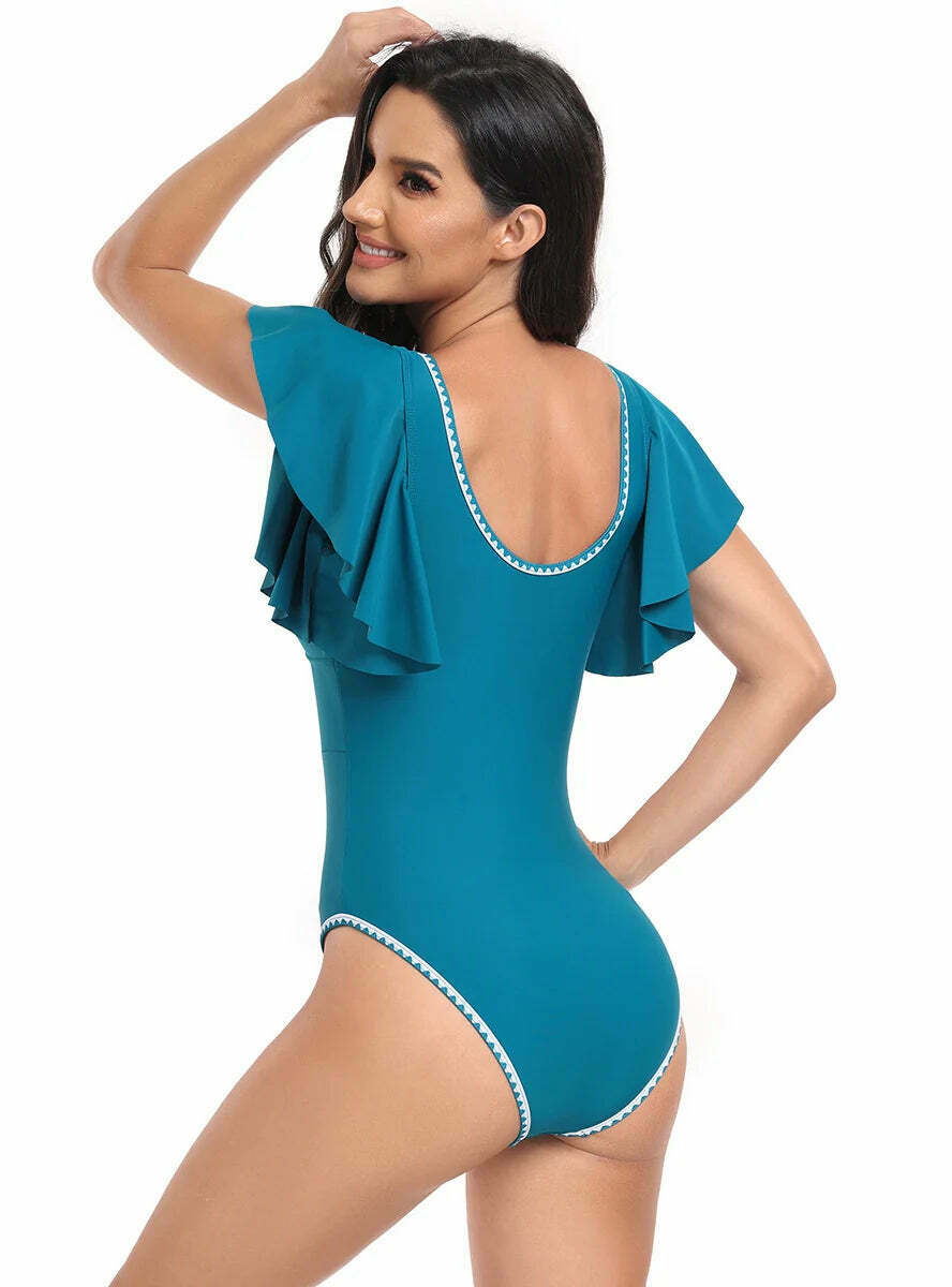 Y2K Aesthetic Lotus Leaf Bikini One-Piece Swimsuit Y2K Aesthetic Lotus Leaf Bikini One-Piece Swimsuit