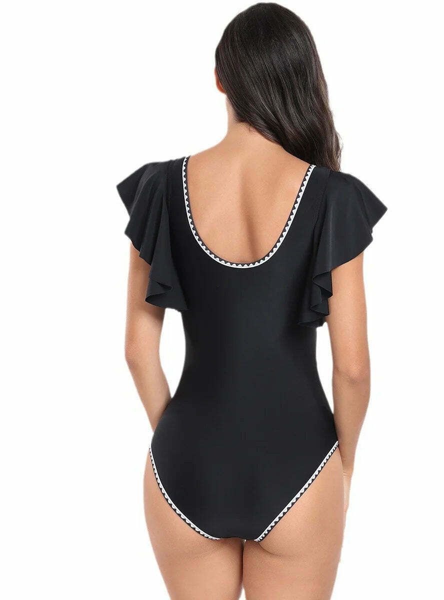 Y2K Aesthetic Lotus Leaf Bikini One-Piece Swimsuit Y2K Aesthetic Lotus Leaf Bikini One-Piece Swimsuit