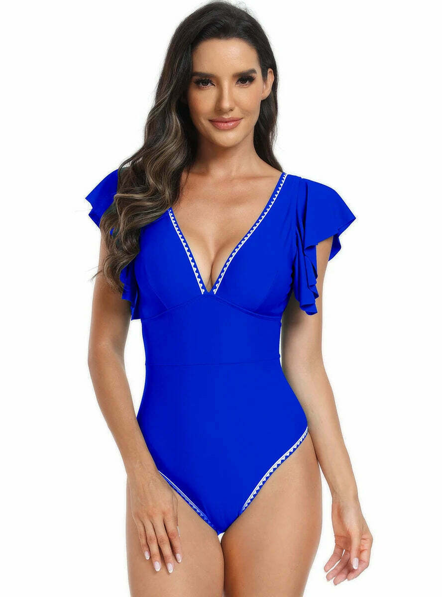 Y2K Aesthetic Lotus Leaf Bikini One-Piece Swimsuit Y2K Aesthetic Lotus Leaf Bikini One-Piece Swimsuit