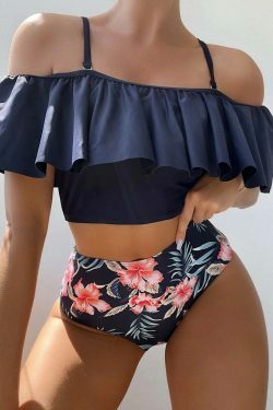 Y2K Aesthetic Lotus Leaf Swimsuit Off the Shoulder Bikini for Women - Niche Fashion