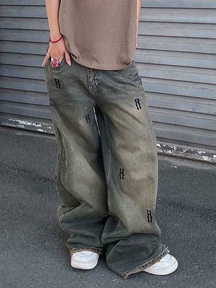 Y2K Aesthetic Low Rise Wide Leg Jeans with Lettering Print - Coquette Fashion Statement Y2K Aesthetic Low Rise Wide Leg Jeans with Lettering Print - Coquette Fashion Statement