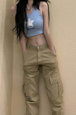 Y2K Aesthetic Low Waist Cargo Khaki Pants - Vintage 90s Style Women's Fashion