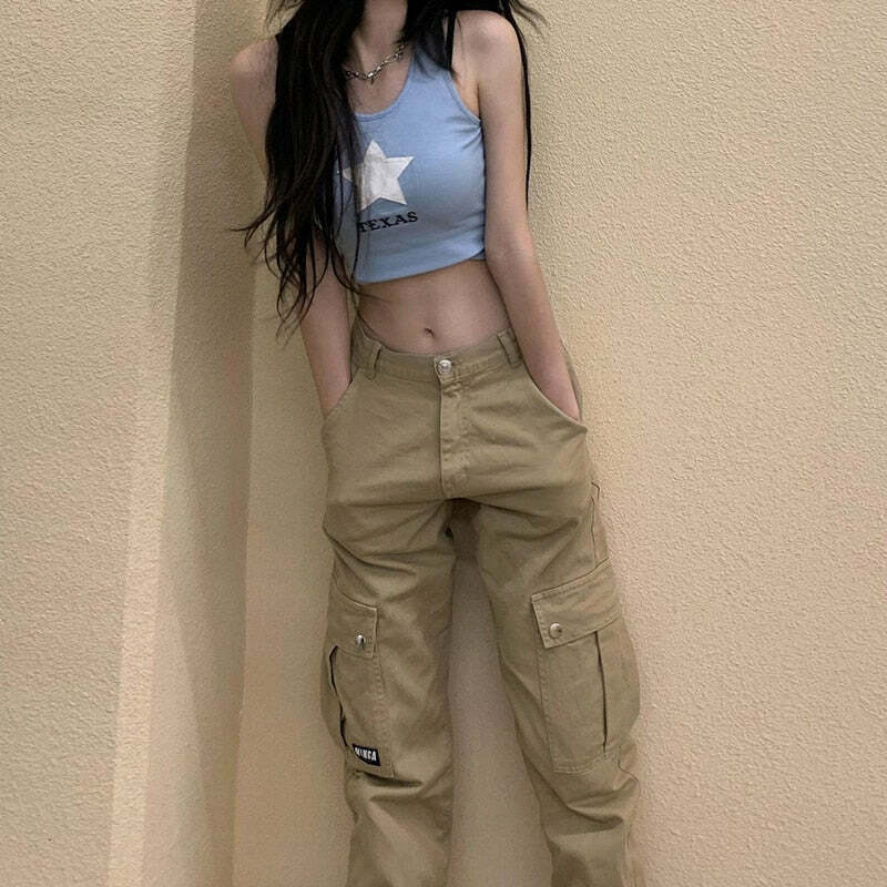 Y2K Aesthetic Low Waist Cargo Khaki Pants - Vintage 90s Style Women's Fashion Y2K Aesthetic Low Waist Cargo Khaki Pants - Vintage 90s Style Women's Fashion