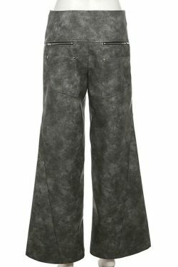 Y2K Aesthetic Low Waist Tie Dye Faux Leather Wide Leg Pants for Women - Coquette Grunge Fashion