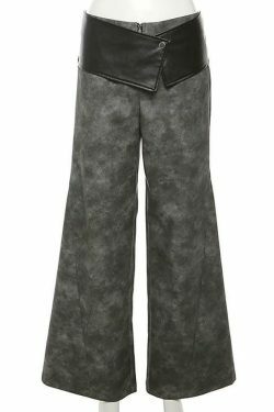 Y2K Aesthetic Low Waist Tie Dye Faux Leather Wide Leg Pants for Women - Coquette Grunge Fashion