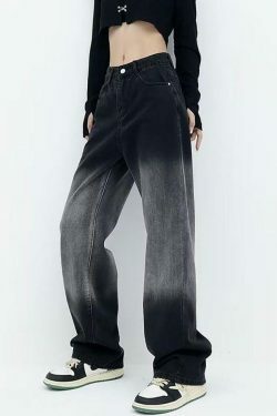 Y2K Aesthetic Low Waist Wide-Leg Jeans in Washed Denim