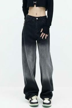 Y2K Aesthetic Low Waist Wide-Leg Jeans in Washed Denim