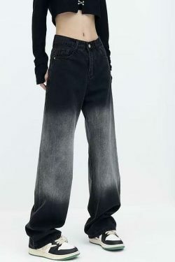 Y2K Aesthetic Low Waist Wide-Leg Jeans in Washed Denim
