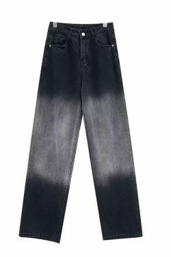 Y2K Aesthetic Low Waist Wide-Leg Jeans in Washed Denim