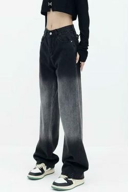 Y2K Aesthetic Low Waist Wide-Leg Jeans in Washed Denim