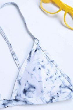 Y2K Aesthetic Marble Print Bikini Swimsuit with Criss Cross Back