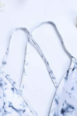 Y2K Aesthetic Marble Print Bikini Swimsuit with Criss Cross Back