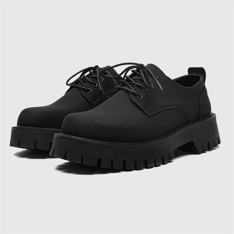 Y2K Aesthetic Matte Black Chunky Derby Shoes - Coquette Style Grunge Fashion Statement Y2K Aesthetic Matte Black Chunky Derby Shoes - Coquette Style Grunge Fashion Statement