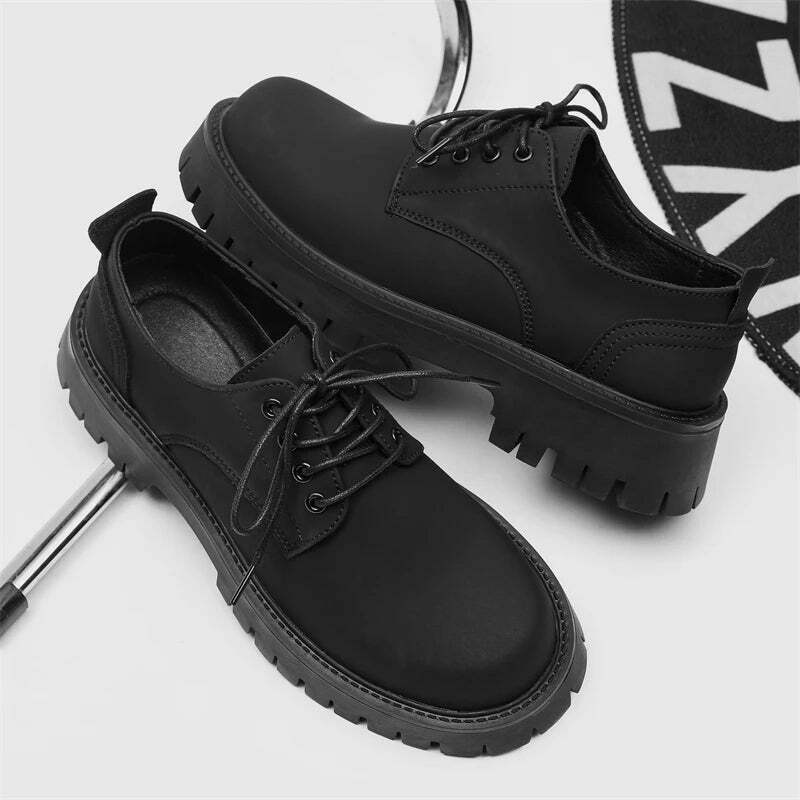Y2K Aesthetic Matte Black Chunky Derby Shoes - Coquette Style Grunge Fashion Statement Y2K Aesthetic Matte Black Chunky Derby Shoes - Coquette Style Grunge Fashion Statement