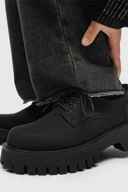 Y2K Aesthetic Matte Black Chunky Derby Shoes - Coquette Style Grunge Fashion Statement