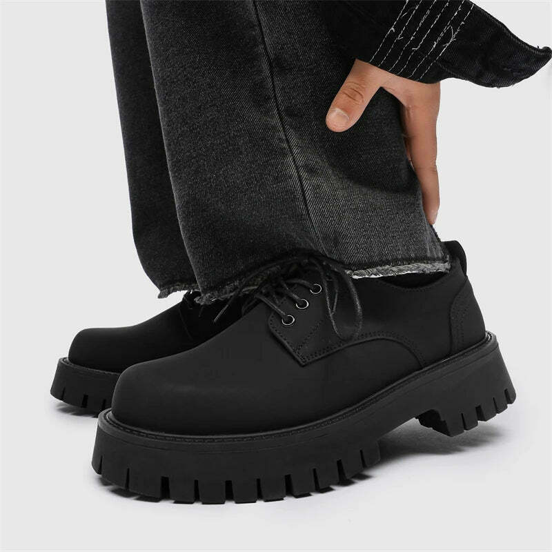 Y2K Aesthetic Matte Black Chunky Derby Shoes - Coquette Style Grunge Fashion Statement Y2K Aesthetic Matte Black Chunky Derby Shoes - Coquette Style Grunge Fashion Statement