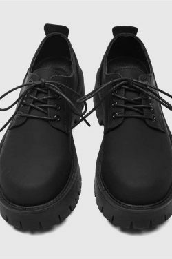 Y2K Aesthetic Matte Black Chunky Derby Shoes - Coquette Style Grunge Fashion Statement