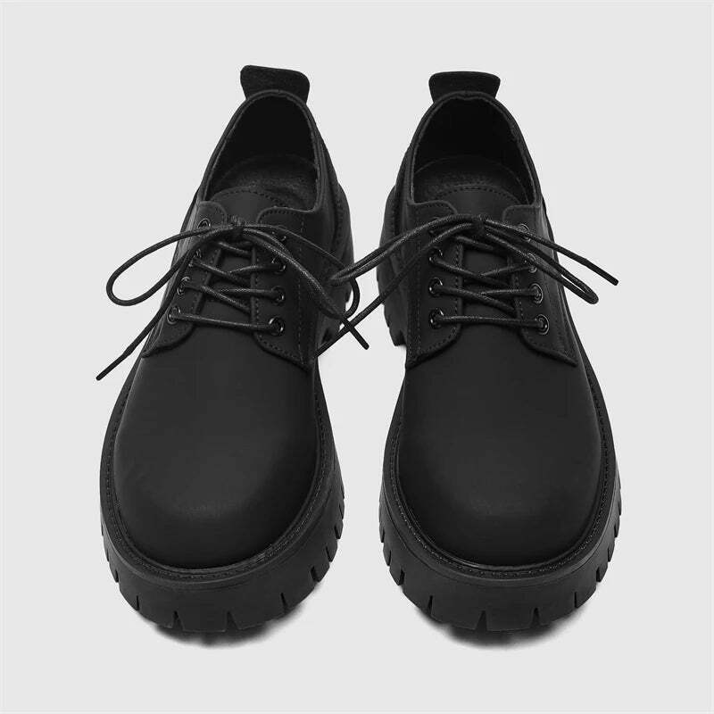 Y2K Aesthetic Matte Black Chunky Derby Shoes - Coquette Style Grunge Fashion Statement Y2K Aesthetic Matte Black Chunky Derby Shoes - Coquette Style Grunge Fashion Statement