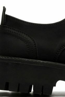 Y2K Aesthetic Matte Black Chunky Derby Shoes - Coquette Style Grunge Fashion Statement