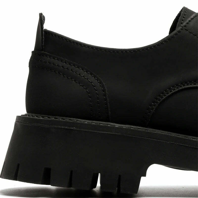 Y2K Aesthetic Matte Black Chunky Derby Shoes - Coquette Style Grunge Fashion Statement Y2K Aesthetic Matte Black Chunky Derby Shoes - Coquette Style Grunge Fashion Statement