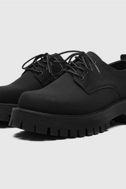 Y2K Aesthetic Matte Black Chunky Derby Shoes - Coquette Style Grunge Fashion Statement