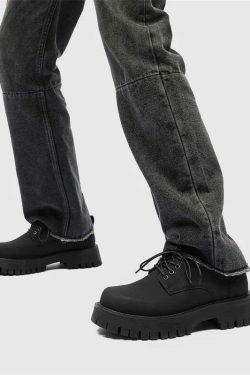 Y2K Aesthetic Matte Black Chunky Derby Shoes - Coquette Style Grunge Fashion Statement
