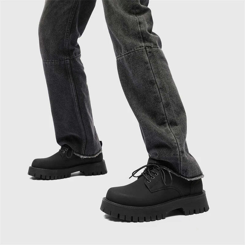 Y2K Aesthetic Matte Black Chunky Derby Shoes - Coquette Style Grunge Fashion Statement Y2K Aesthetic Matte Black Chunky Derby Shoes - Coquette Style Grunge Fashion Statement