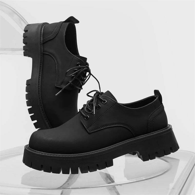 Y2K Aesthetic Matte Black Chunky Derby Shoes - Coquette Style Grunge Fashion Statement Y2K Aesthetic Matte Black Chunky Derby Shoes - Coquette Style Grunge Fashion Statement