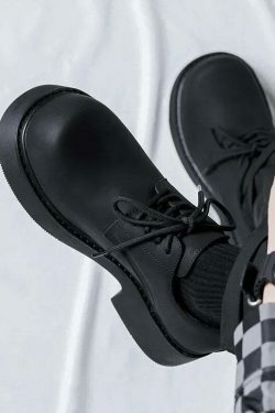 Y2K Aesthetic Matte Black Chunky Derby Shoes for Women - Coquette Style Grunge Fashion