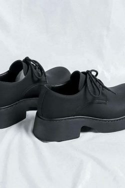 Y2K Aesthetic Matte Black Chunky Derby Shoes for Women - Coquette Style Grunge Fashion