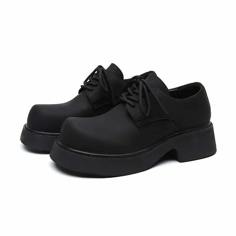 Y2K Aesthetic Matte Black Chunky Derby Shoes for Women - Coquette Style Grunge Fashion Y2K Aesthetic Matte Black Chunky Derby Shoes for Women - Coquette Style Grunge Fashion